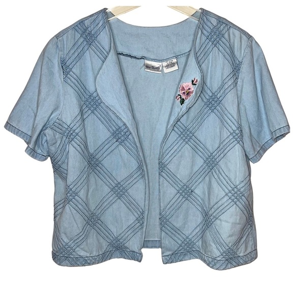 Vintage Two Twenty Cotton Denim Embroidered Open Front Top Size Large - Picture 1 of 16